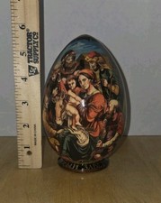 Nativity Hand Painted Wooden Nesting Egg 5 Pc Cyrillic Russian Scripts Ryazan picture
