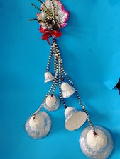 VTG Big Mercury Glass Bead Garland 6 Foil  Bell Christmas Hanging Ornament Japan picture