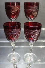 Vintage CRISTAL D'ARQUES Durand RUBY RED Set of 4 Water/Wine Goblets 8