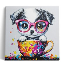 Ypxzzj Cute Puppy in a Teacup Canvas Wall Art Poster Framed Ready to Hang picture