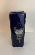 Fukagawa Square Vase Cobalt Blue Floral Gold 7.5”  Handpainted Porcelain picture