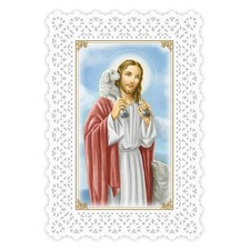 Christ the Good Shepherd / Act Of Contrition Laminated Lace Holy Card picture