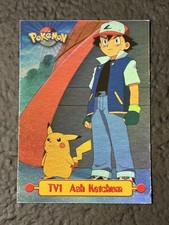 Vintage 1999 Topps Pokémon Animation Edition TV1 Ash Ketchum Rainbow Holofoil MP picture