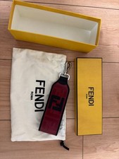 FENDI Leather Keychain Red/Black Leather Bag Charm Used No Box picture