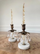 Vintage Oberglas Austrian Crystal Candlesticks with Italian Marble, Pair picture