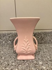 Vintage McCoy Pottery #270 Pink Peach Vase Double Handle 9” Mid Century picture