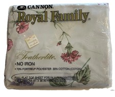 NOS Vtg Cannon Royal Family White Floral FULL Flat Sheet 54x76 USA Cottagecore picture