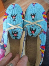 Old Native American Sioux Indian Fully Beaded Moccasins 12