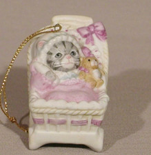 Schmid Kitty Cucumber Ornament  - Baby Kitty in Carriage 1987 picture