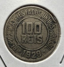 1929 Brazil 100  Reis Copper Nickel Coin - 21.3MM-KM#518 picture