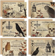 36 PCS Halloween Greeting Cards Vintage Owl Crow Skull Blank Note Cards Envelope picture