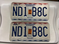 MISSOURI LICENSE PLATE PAIR OF LICENSE PLATES 2021 JULY ND1 B8C picture