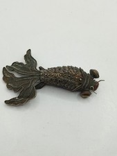 Vintage Chinese Enamel Silver Articulated Fantail Fish Pendant Filigree 23g picture