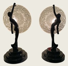 Pair Art Deco Frankart Nude with Consolidated Glass Moon Lamps by Sarsaparilla picture