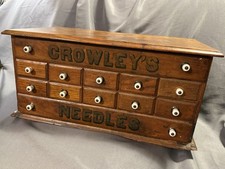 Antique Crowley’s Needles Advertising Display Multi Drawer Cabinet general store picture