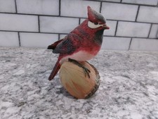 Vintage Wood Cardinal Statue/Figure, Carved, Standing On Acorn, 4.8