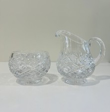 Vintage Cut Crystal Creamer Pitcher & Open Sugar Bowl Set Criss-Cross Pattern picture