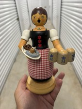 Müller Handmade Hand Painted Wood Woman Figurine Serving Pretzel, Multicolor picture