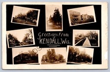 K64/ Kendall Wisconsin RPPC Postcard c1910 8View School Church Main St 19 picture