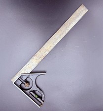 Vintage Combination Square Cast Iron Head Spirit Level Scribe USA 12