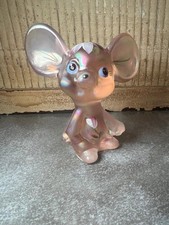 Vintage Fenton Pink Opalescent Mouse with Hand Painted Flowers - Signed w/ Tag picture