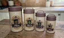 Set Ohio Wholesale Tin Food Safe French English Canisters Flour Sugar Coffee Tea picture