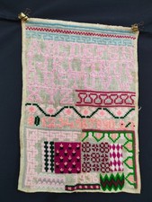 Vintage ABC Embroidered Sampler | Rustic Farmhouse Needlework Art A205 picture