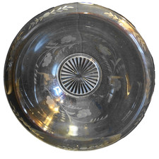 Clear Rolled Rim Gray Floral Cut Depression Glass Serving Bowl picture