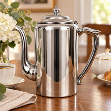 Vintage Cromwell Silver Mfg Corp Chrome Coffee Pot Teapot Hinged Lid 8in picture