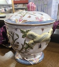 Wong Lee WL 1895 Porcelain Covered Terrine Birds Original Hand Painted Crackle  picture