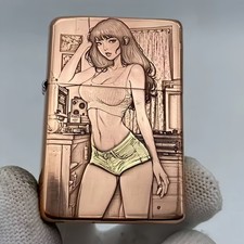 ZORRO 902s Vintage Windproof Kerosene Lighter Red Copper 3d Phantom Lady Design picture