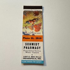 Schmidt Pharmacy Prescription Indianapolis IN Vintage Matchbook Cover 4MB118-4-1 picture
