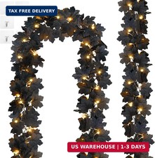 2 Pcs Lighted Black Garland Decoration 20 Ft 60 Led, Warm White picture
