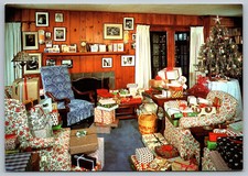 Postcard Val-Kill Cottage Living Room At Christmas Vintage Presents NY 6x4