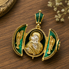 .925 Sterling Silver 18KT Gold Gilded Angel Icon Locket with Gift Box picture