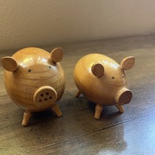 Vintage Wooden Pig Salt & Pepper Shakers picture