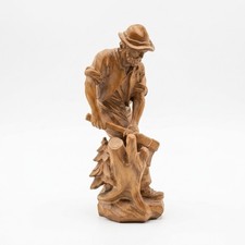 VTG German Wood Carving Lumberjack Figurine, Handarbeit Holzchnitzerei, 6.75”T picture