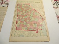 ANTIQUE MAP  OF GEORGIA    CRAM'S  ATLAS 1905  23 X 14.5 picture