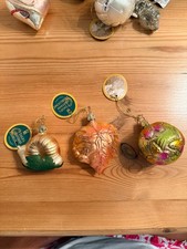 Inge's Christmas Heirlooms Glass Ornaments Set of 3 - Leaf, Snail, and Floral Ba picture