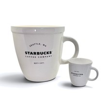Starbucks ABBEY Oversize HUGE Logo 2016 Giant Ceramic Coffee Mug Cup SET 138 oz picture