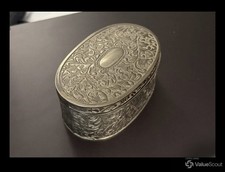 Oval Silver-Plated Trinket Box Decorative Relief Vintage Style picture