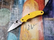 Spyderco UK Penknife Salt, Satin CPM-MagnaCut Serrated Blade, Yellow FRN Handle picture
