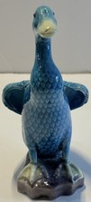 Vintage Porcelain Duck Figurine Blue Glaze Chinese Mark Hand Painted 6”  picture