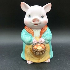 Vtg Mrs Pig Piggy Bank Anthropomorphic Wearing Dress With Apple Basket Lefton picture