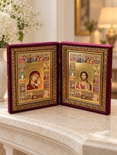 Christ the Teacher & Virgin of Kazan Orthodox Icon Diptych Wedding Pair Set 15
