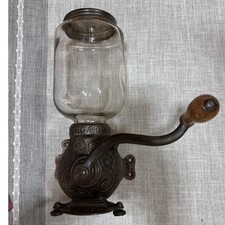 Antique Arcade Crystal No.1 Wall Mount Coffee Grinder Cast Iron Glass Hopper picture