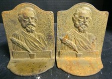 Antique Brass Finish Henry W. Longfellow Cast Iron Bookends 3.75