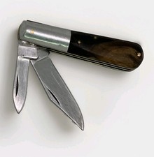 Vintage Barlow-Style Folding Pocketknife 2 Stainless Steel Blades & Wood Handle picture