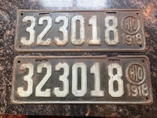 Matched Pair Of Vintage 1918 Ohio License Plates  picture