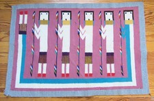 Vintage Navajo Indian 4 Yei Figures & Rainbow Guardian Rug Textile Weaving picture